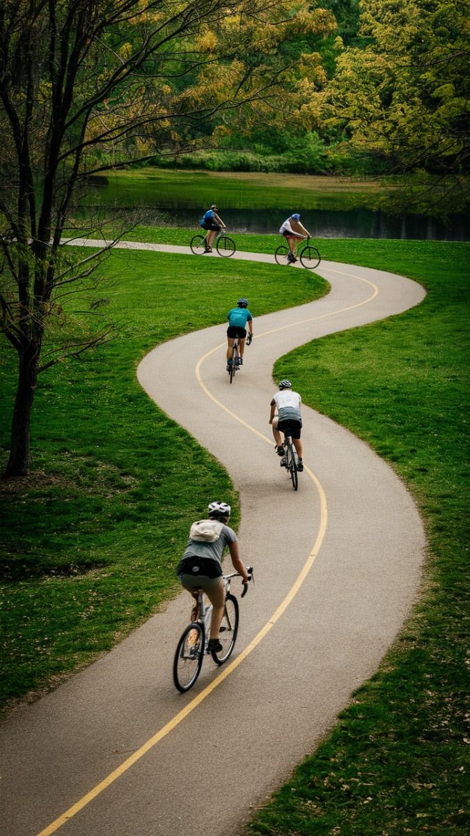 Aerial view of cycling paths winding through Rotterdam urban landscape