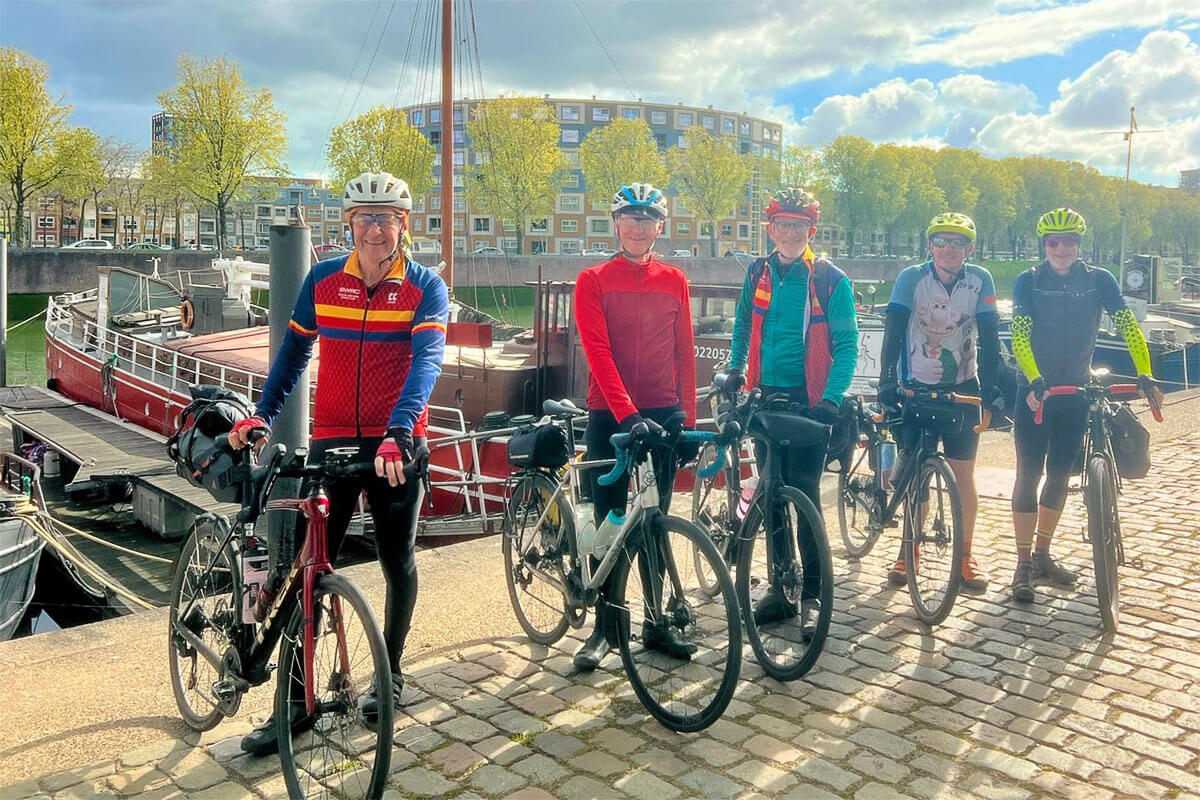 Group of cyclists gathered at a Rotterdam meetup starting point